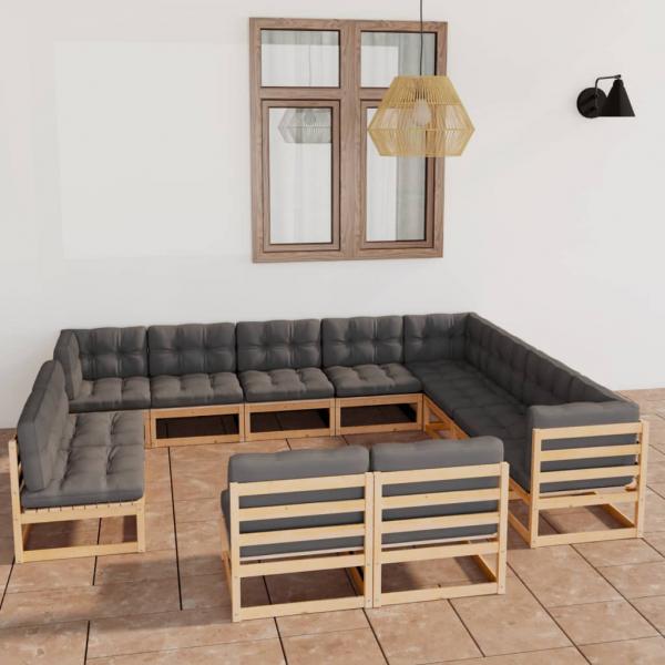 ARDEBO.de - 12-tlg. Garten-Lounge-Set mit Kissen Massivholz Kiefer