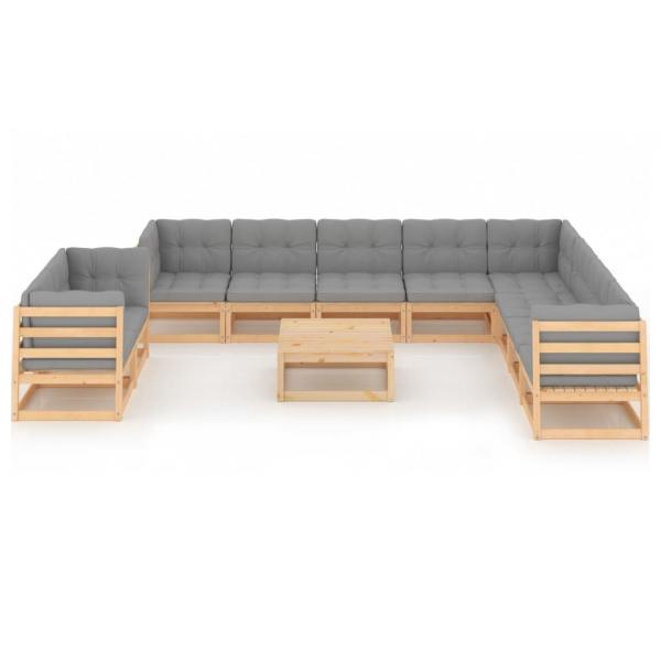 11-tlg. Garten-Lounge-Set mit Kissen Kiefer Massivholz