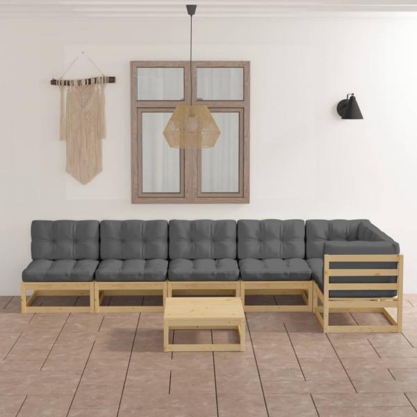 ARDEBO.de - 7-tlg. Garten-Lounge-Set mit Kissen Kiefer Massivholz