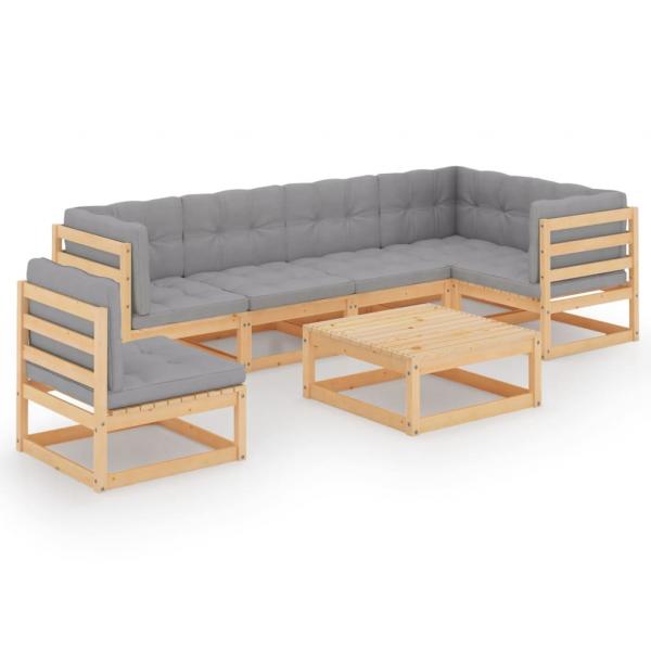 7-tlg. Garten-Lounge-Set mit Kissen Kiefer Massivholz