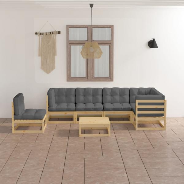 ARDEBO.de - 7-tlg. Garten-Lounge-Set mit Kissen Massivholz Kiefer