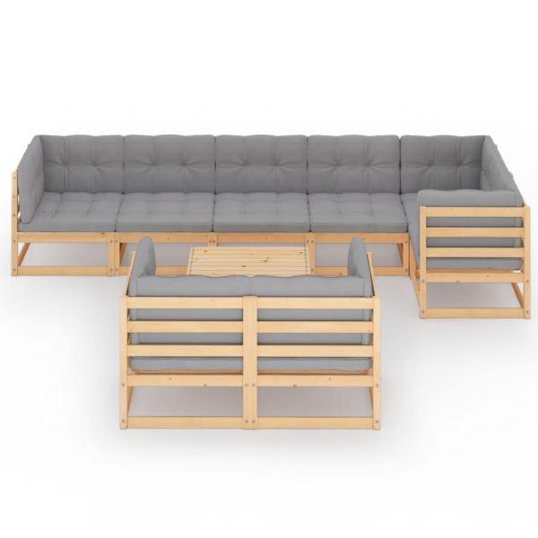 9-tlg. Garten-Lounge-Set mit Kissen Massivholz Kiefer