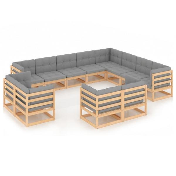 ARDEBO.de - 12-tlg. Garten-Lounge-Set mit Kissen Massivholz Kiefer