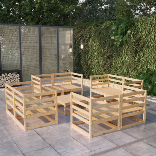 ARDEBO.de - 9-tlg. Garten-Lounge-Set Massivholz Kiefer