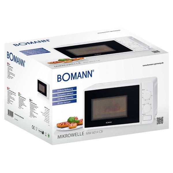 Bomann MW 6014 CB Mikrowelle, 20L, 700W, 6 Stufen, 30-Minuten-Timer, weiß (660141)