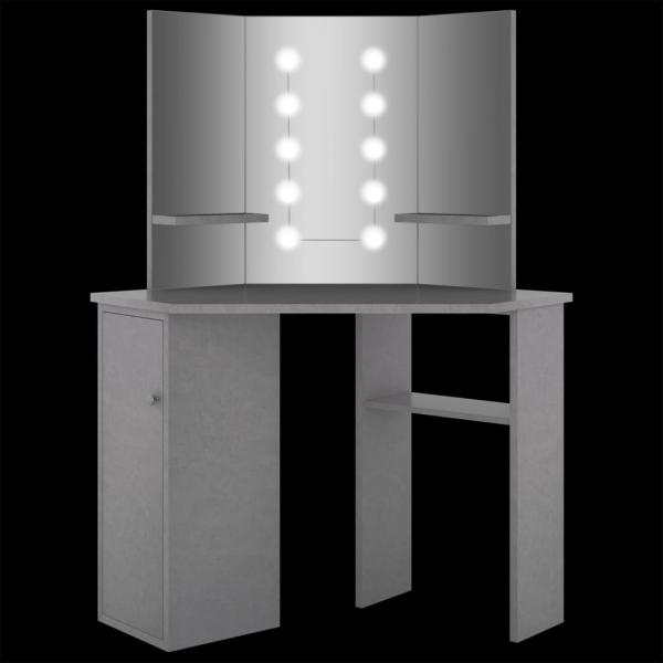 Eck-Schminktisch mit LED Betongrau 111x54x141,5 cm