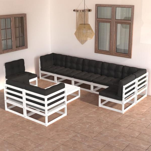 ARDEBO.de - 10-tlg. Garten-Lounge-Set mit Kissen Massivholz Kiefer