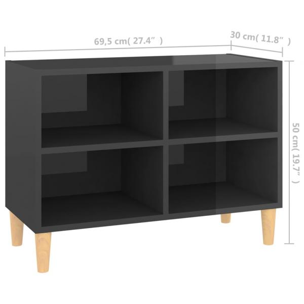 TV-Schrank mit Massivholz-Beinen Hochglanz-Grau 69,5x30x50 cm