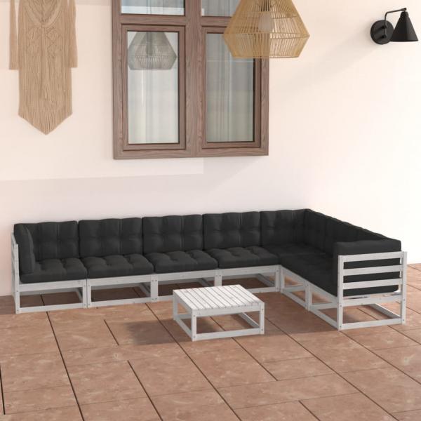 ARDEBO.de - 8-tlg. Garten-Lounge-Set mit Kissen Weiß Massivholz Kiefer