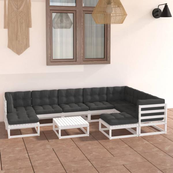 ARDEBO.de - 10-tlg. Garten-Lounge-Set mit Kissen Weiß Massivholz Kiefer