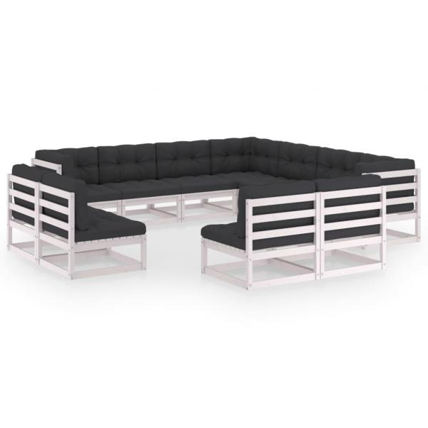 ARDEBO.de - 11-tlg. Garten-Lounge-Set mit Kissen Weiß Kiefer Massivholz