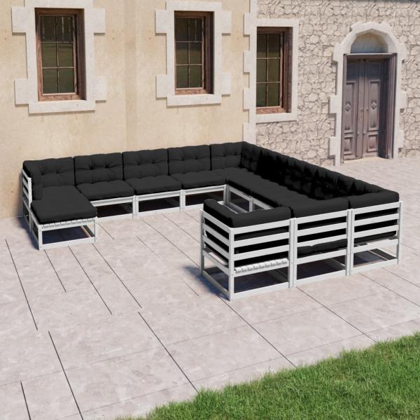 ARDEBO.de - 12-tlg. Garten-Lounge-Set mit Kissen Weiß Massivholz Kiefer