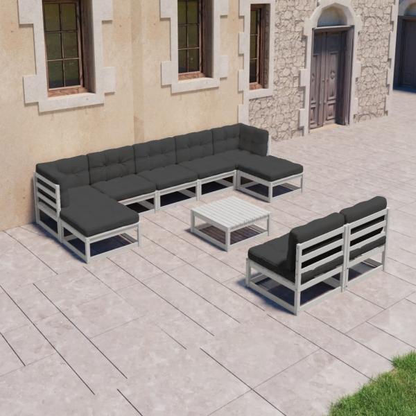 ARDEBO.de - 10-tlg. Garten-Lounge-Set mit Kissen Weiß Massivholz Kiefer