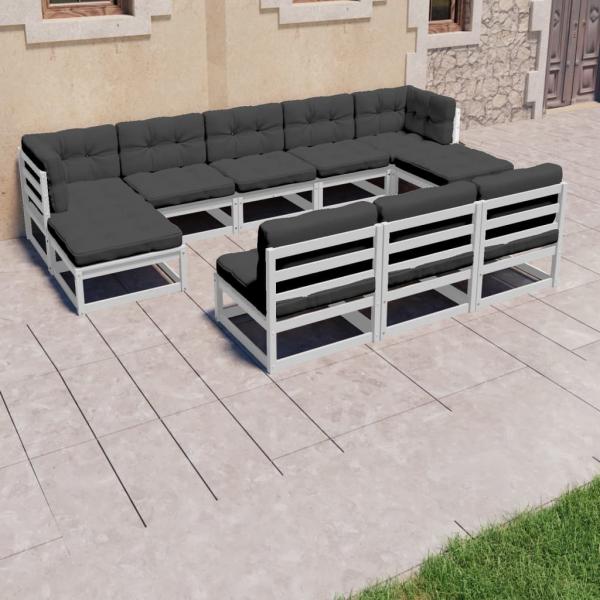 ARDEBO.de - 8-tlg. Garten-Lounge-Set mit Kissen Weiß Massivholz Kiefer