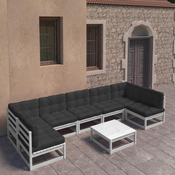 ARDEBO.de - 8-tlg. Garten-Lounge-Set mit Kissen Weiß Massivholz Kiefer