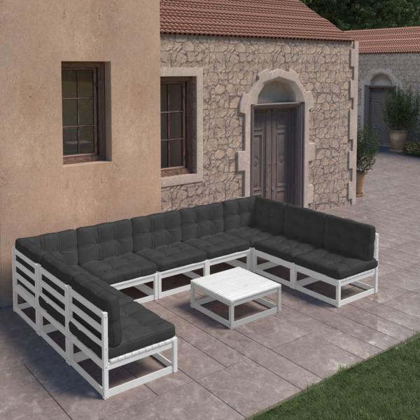 ARDEBO.de - 10-tlg. Garten-Lounge-Set mit Kissen Weiß Massivholz Kiefer