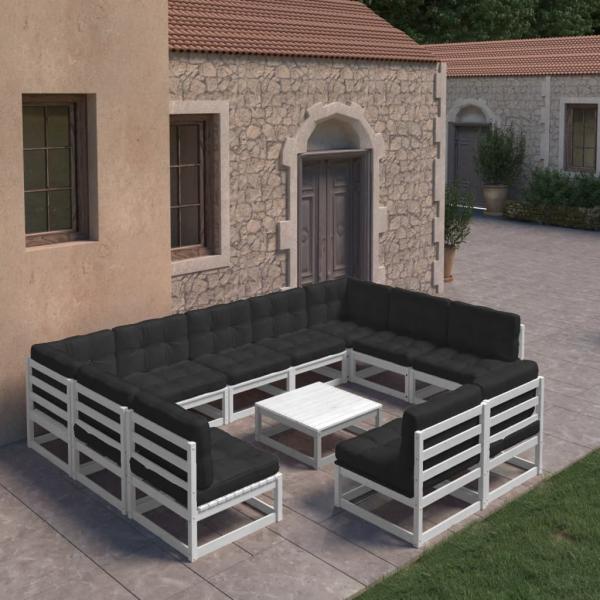 ARDEBO.de - 10-tlg. Garten-Lounge-Set mit Kissen Weiß Massivholz Kiefer