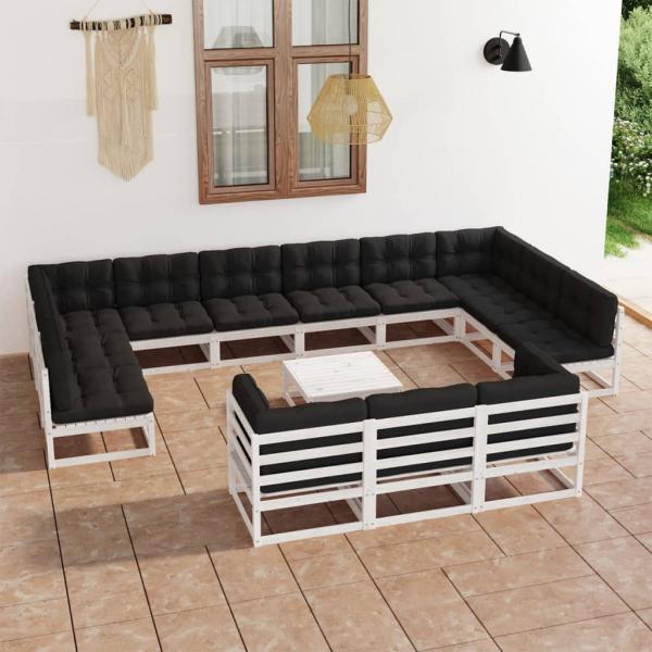 ARDEBO.de - 14-tlg. Garten-Lounge-Set mit Kissen Weiß Massivholz Kiefer