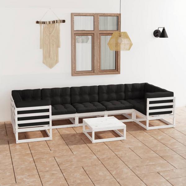 ARDEBO.de - 8-tlg. Garten-Lounge-Set mit Kissen Weiß Massivholz Kiefer