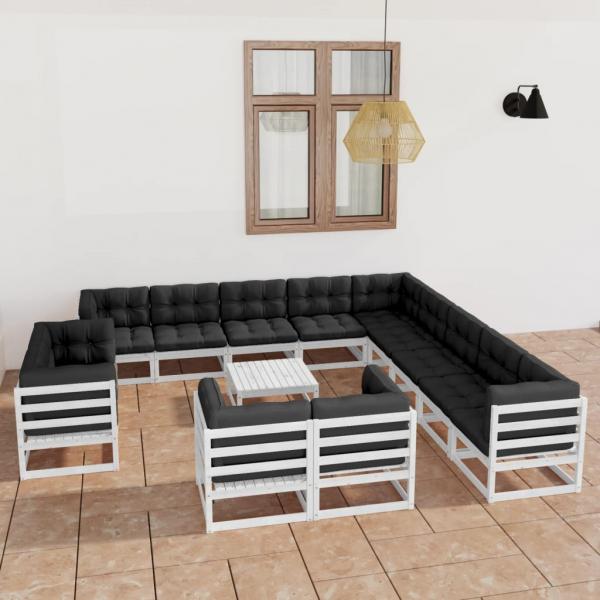 ARDEBO.de - 14-tlg. Garten-Lounge-Set mit Kissen Weiß Massivholz Kiefer