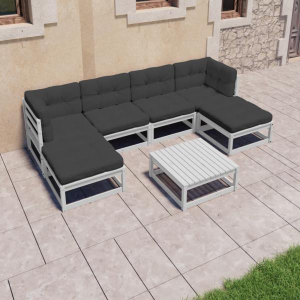 ARDEBO.de - 7-tlg. Garten-Lounge-Set mit Kissen Weiß Massivholz Kiefer