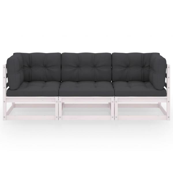 3-Sitzer-Gartensofa mit Kissen Kiefer Massivholz