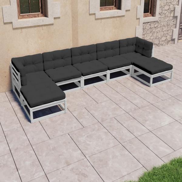 ARDEBO.de - 7-tlg. Garten-Lounge-Set mit Kissen Weiß Massivholz Kiefer