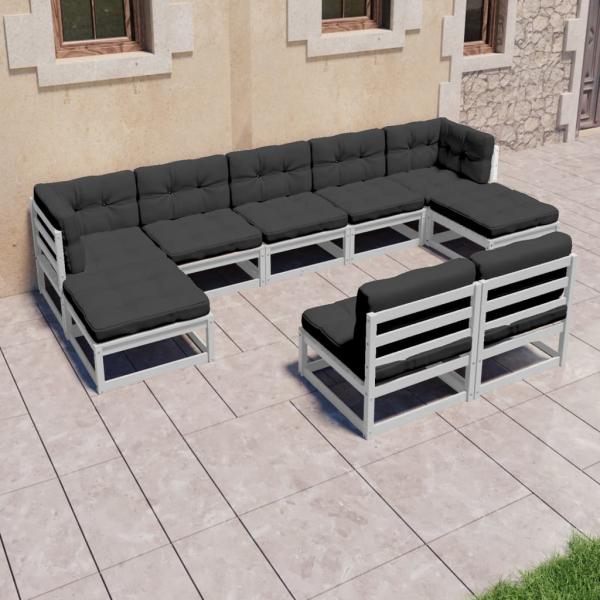 ARDEBO.de - 9-tlg. Garten-Lounge-Set mit Kissen Weiß Massivholz Kiefer