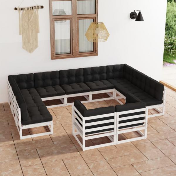 ARDEBO.de - 11-tlg. Garten-Lounge-Set mit Kissen Weiß Kiefer Massivholz