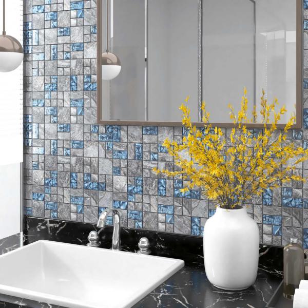 ARDEBO.de - Mosaikfliesen 11 Stk. Grau Blau 30x30 cm Glas