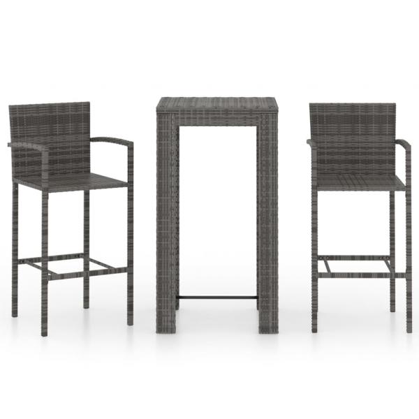 3-tlg. Garten-Bar-Set mit Armlehnen Poly Rattan Grau