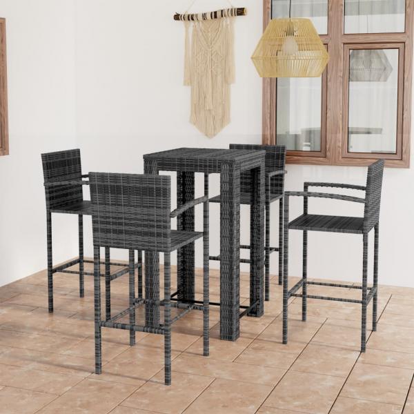 ARDEBO.de - 5-tlg. Garten-Bar-Set mit Armlehnen Poly Rattan Grau