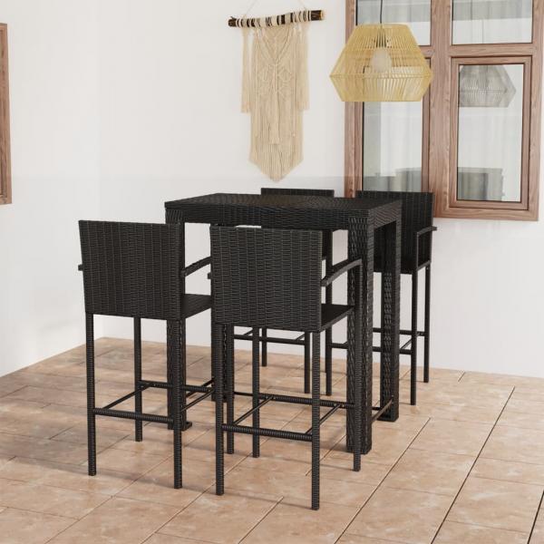 ARDEBO.de - 5-tlg. Garten-Bar-Set mit Armlehnen Poly Rattan Schwarz