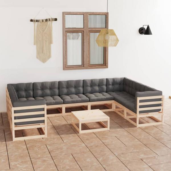 ARDEBO.de - 10-tlg. Garten-Lounge-Set mit Kissen Massivholz Kiefer