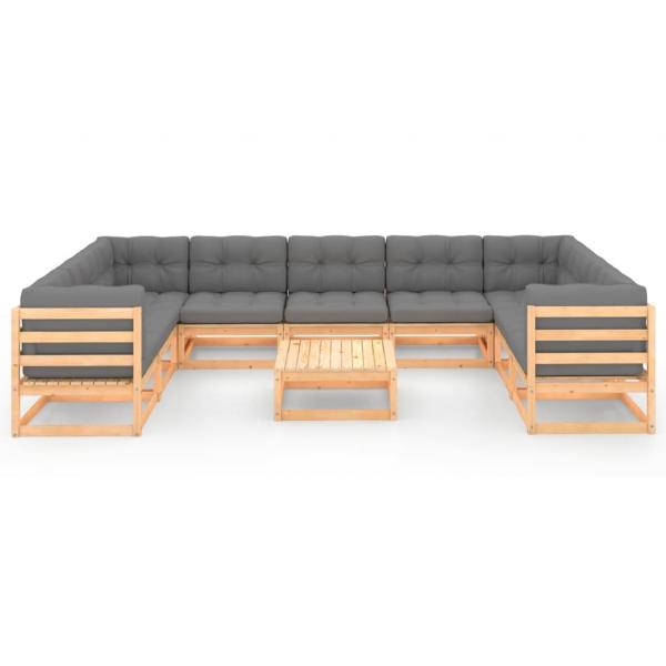 10-tlg. Garten-Lounge-Set mit Kissen Massivholz Kiefer