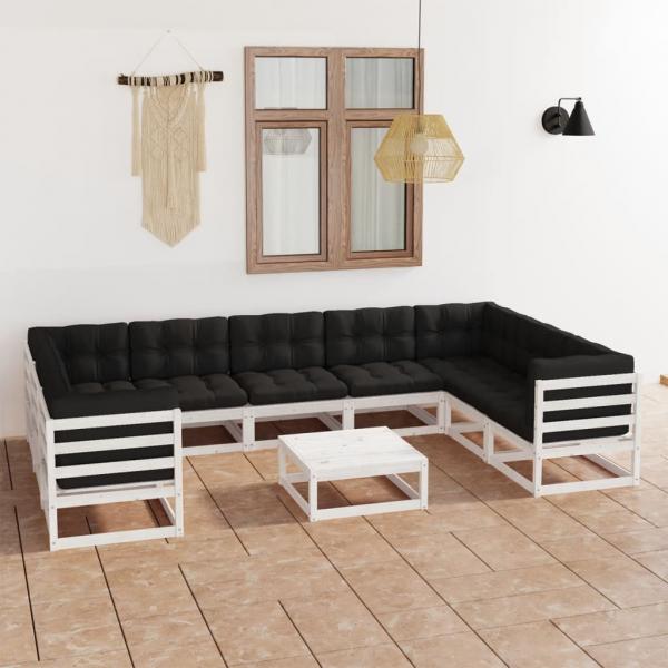 ARDEBO.de - 10-tlg. Garten-Lounge-Set mit Kissen Weiß Massivholz Kiefer