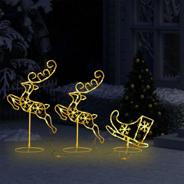 Weihnachtsdeko LED Rentiere & Schlitten Acryl 260x21x87 cm