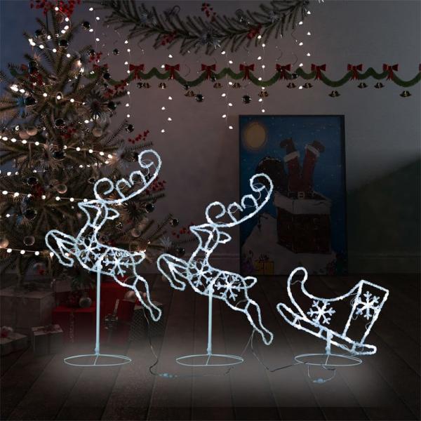 ARDEBO.de - Weihnachtsdeko LED Rentiere & Schlitten Acryl 260x21x87 cm