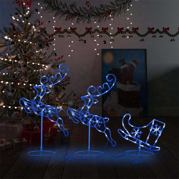 ARDEBO.de - Weihnachtsdeko LED Rentiere & Schlitten Acryl 260x21x87 cm Blau