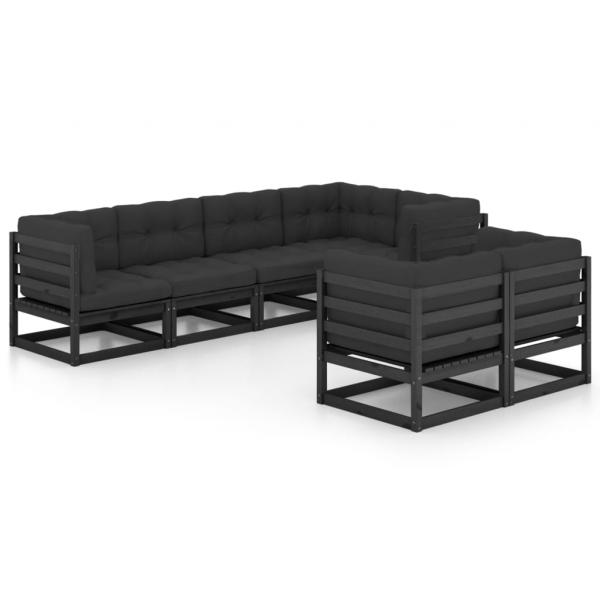 7-tlg. Garten-Lounge-Set mit Kissen Massivholz Kiefer