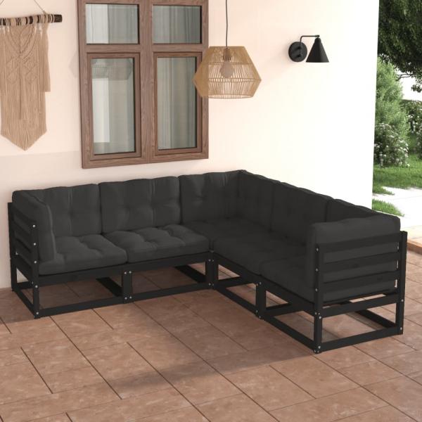 ARDEBO.de - 5-tlg. Garten-Lounge-Set mit Kissen Massivholz Kiefer