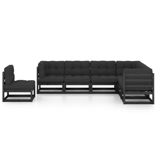 7-tlg. Garten-Lounge-Set mit Kissen Schwarz Massivholz Kiefer