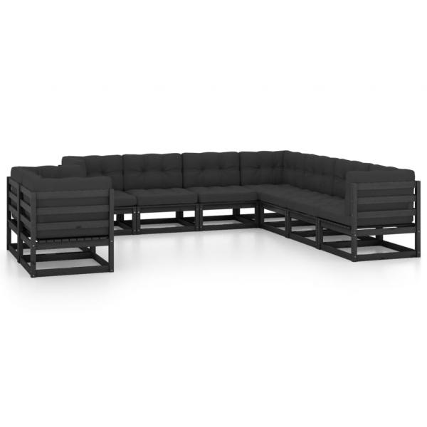 ARDEBO.de - 9-tlg. Garten-Lounge-Set mit Kissen Schwarz Massivholz Kiefer