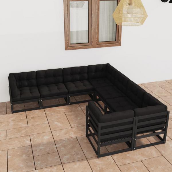 ARDEBO.de - 8-tlg. Garten-Lounge-Set mit Kissen Schwarz Massivholz Kiefer