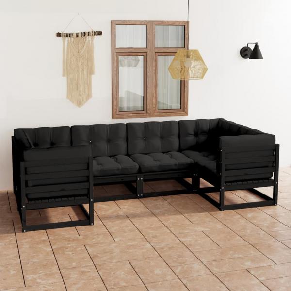 ARDEBO.de - 6-tlg. Garten-Lounge-Set mit Kissen Schwarz Massivholz Kiefer