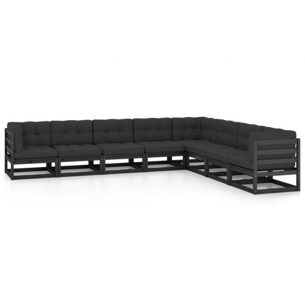 ARDEBO.de - 8-tlg. Garten-Lounge-Set mit Kissen Schwarz Massivholz Kiefer