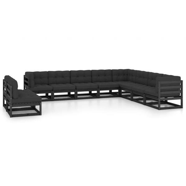 ARDEBO.de - 10-tlg. Garten-Lounge-Set mit Kissen Schwarz Massivholz Kiefer