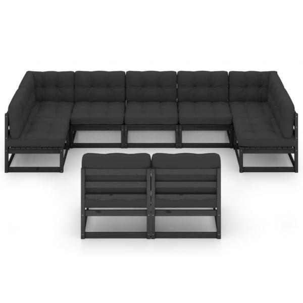 9-tlg. Garten-Lounge-Set mit Kissen Schwarz Massivholz Kiefer