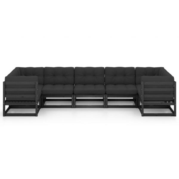 7-tlg. Garten-Lounge-Set mit Kissen Schwarz Massivholz Kiefer