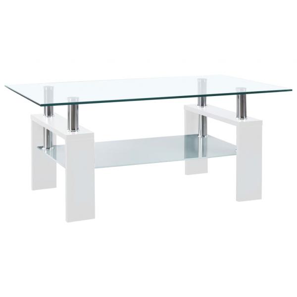 ARDEBO.de - Couchtisch Weiß Transparent 95x55x40 cm Hartglas